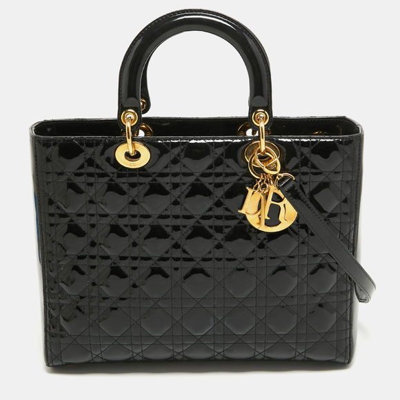 Dior Handbags - DIOR Black Cannage Patent Leather Large Lady  Tote